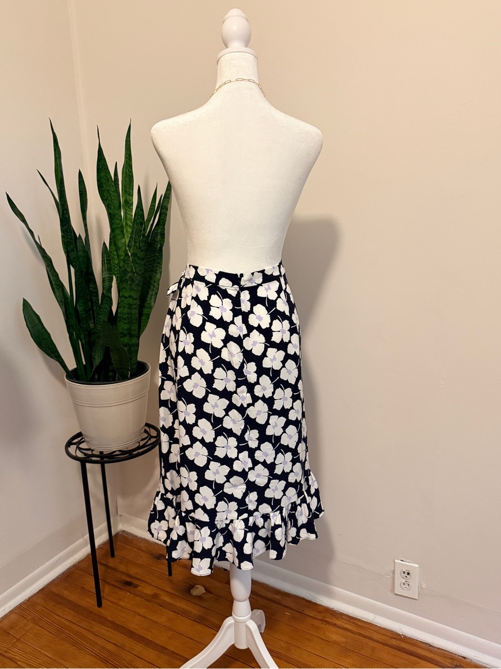LOFT | Navy Floral Wrap Midi Skirt with Ruffle Hem - Picture 4 of 10